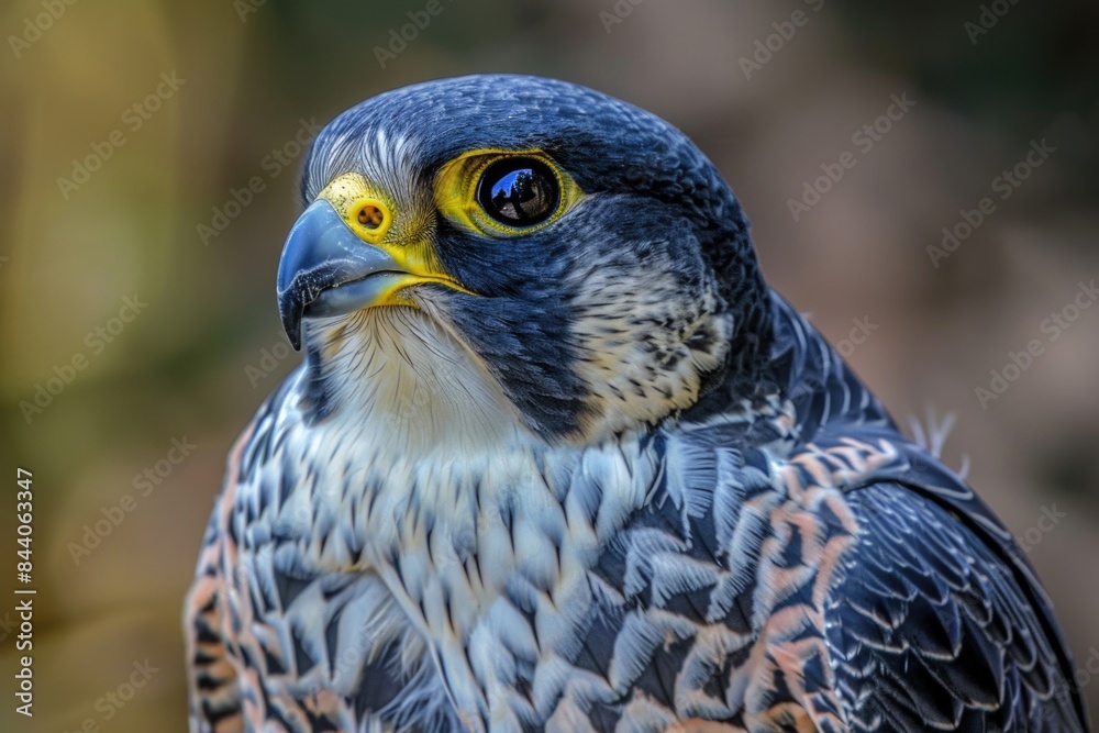 Poster close-up shot of a bird's head with sharp eyes and feathers