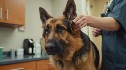 Veterinarian Examining German Shepherd Dog