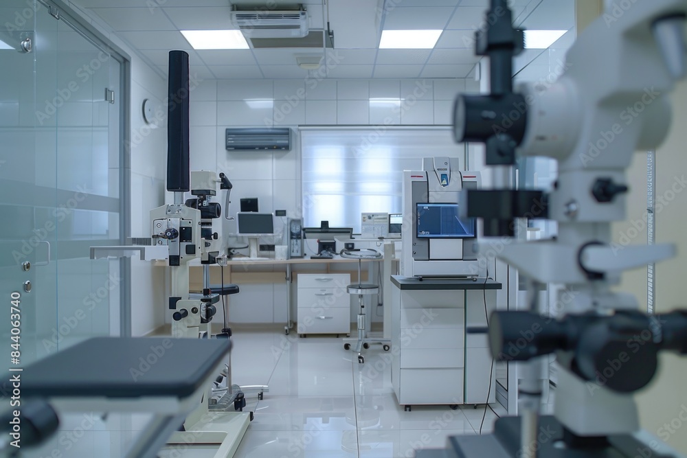 Poster a well-equipped scientific laboratory with various instruments and machinery