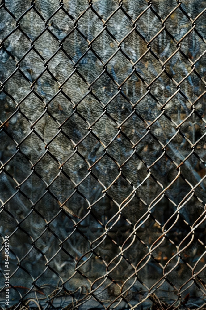Poster A close-up view of a chain link fence with a textured and rusted appearance