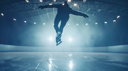 A skateboarder performing a trick over a skating rink, great for action or sports themed uses