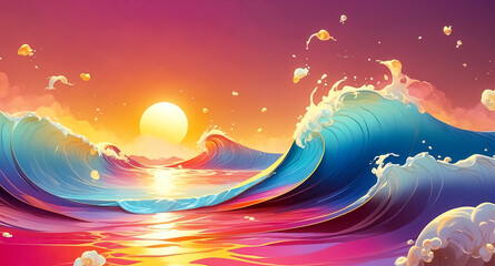 Obraz premium Sunset Over the Waves