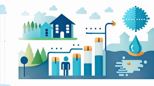 A report analyzing the correlation between population growth and water demand helping plan for future water resource management needs.. 2d flat cartoon