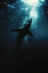 Obraz premium A great white shark gliding through the open ocean