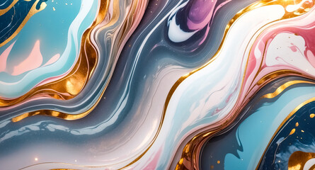 Abstract Swirling Liquid Art with Golden Accents
