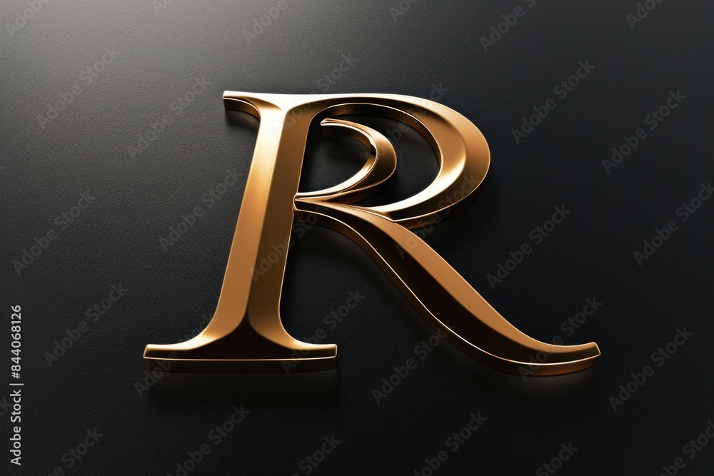 Poster a single golden letter r on a black surface, simple and elegant design