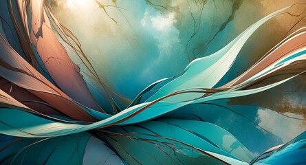 Obraz premium Abstract teal and brown flowing lines