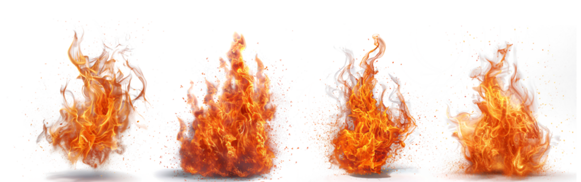 Fire flames in various shapes and sizes.