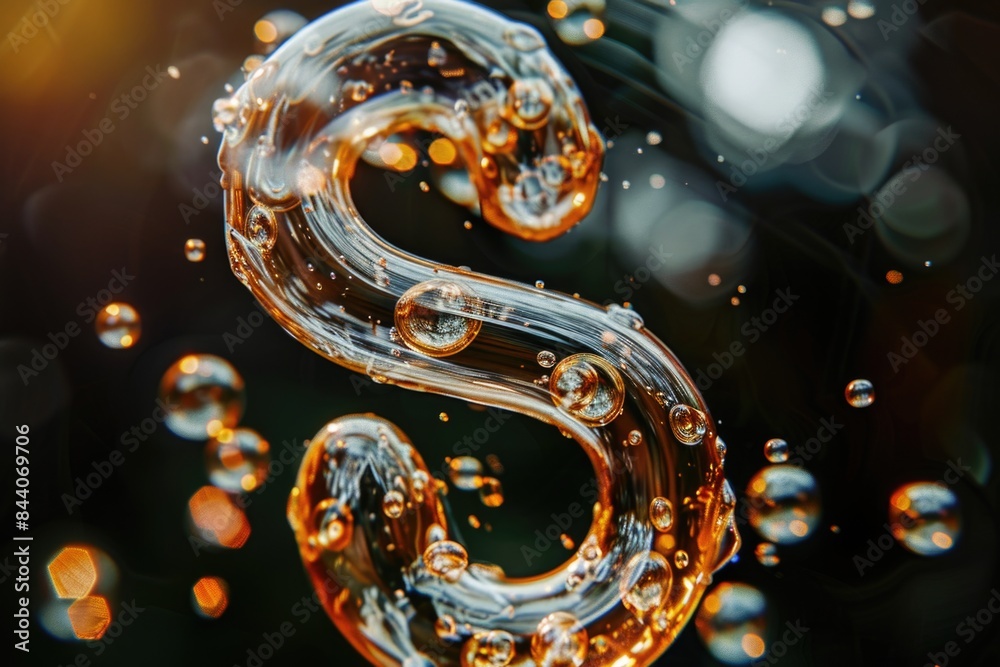 Poster a detailed view of the letter s made from flowing liquid, useful for design and creative projects