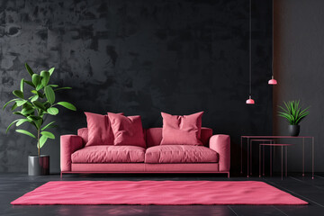 Modern pink and black living room design