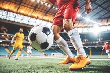 Fototapeta premium A football player kicks the ball.
