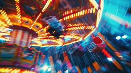 A blurred image of a carnival ride lit up at night, suitable for use in articles about entertainment or nightlife