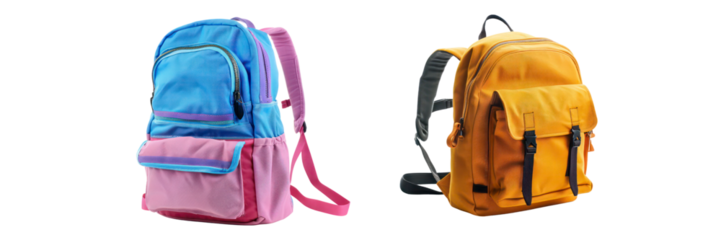 Set of School Backpack isolated on transparent background