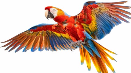 Obraz premium Vibrant macaw perched on branch in rainforest generated by AI