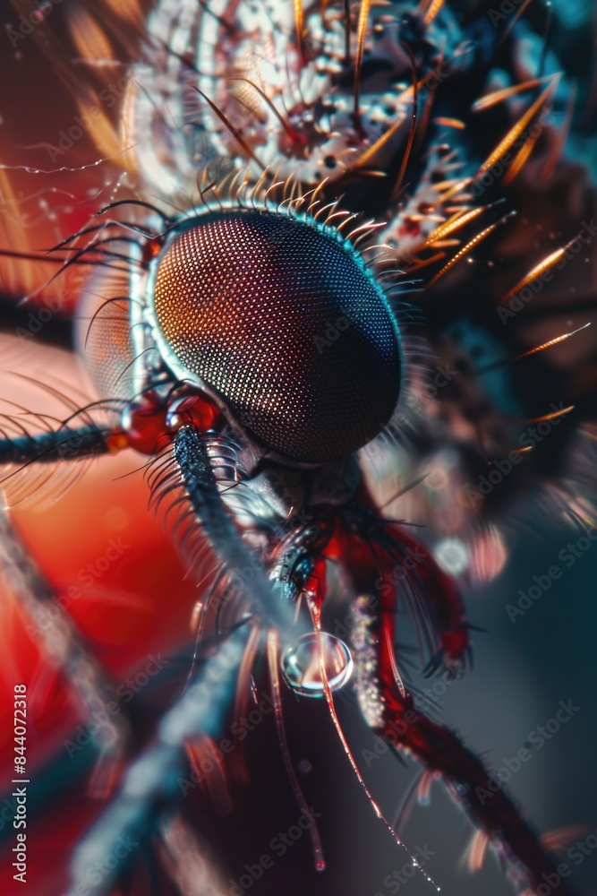 Poster a close-up view of a fly's face with a blurry background