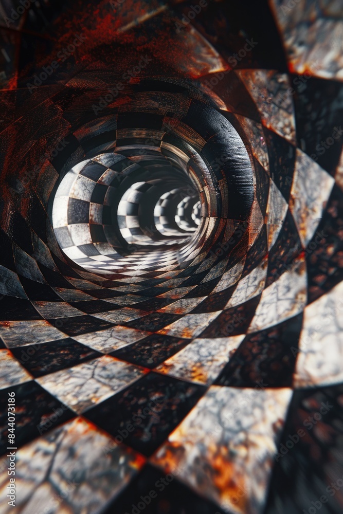 Poster A close-up shot of a unique checkered floor with a spiral pattern