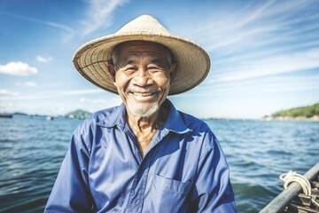 Portrait of a smiling old Thai fisherman.