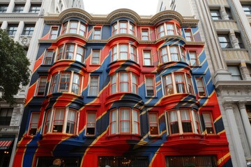 Fototapeta premium Colorful Victorian Building With Bay Windows on a Sunny Day