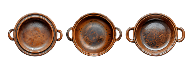 Clay bowls with varying degrees of weathering.