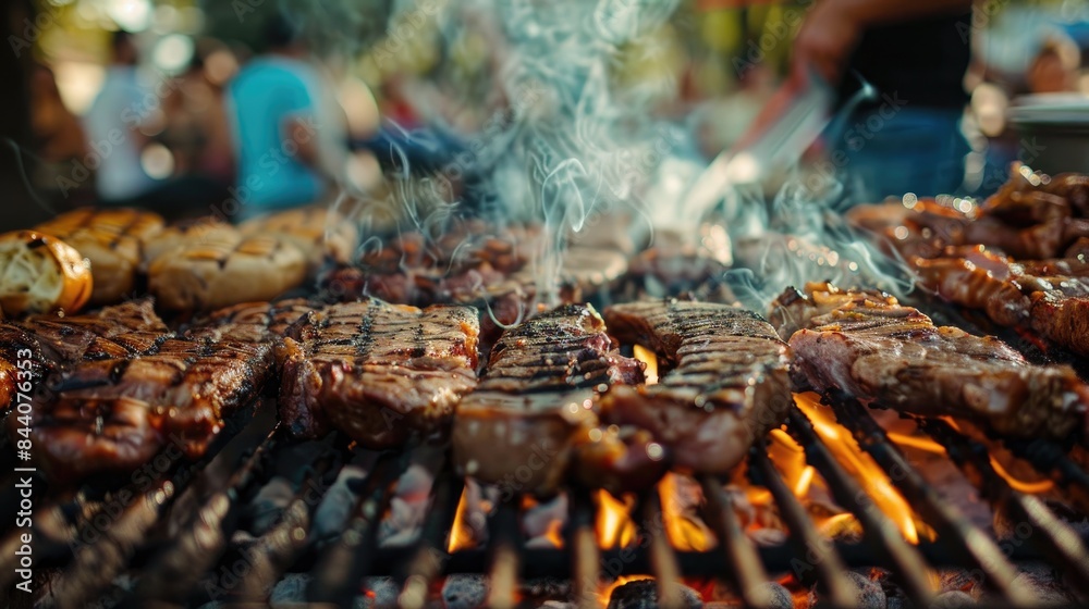 Wall mural the meat is cooked on a grill