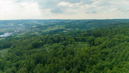 Obraz premium Aerial view rural landscape farms villages picturesque green