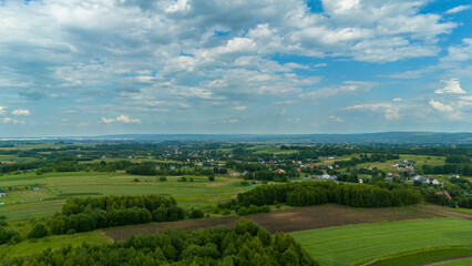 Obraz premium Aerial view rural landscape farms villages picturesque green