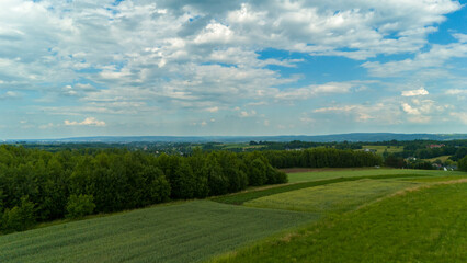 Aerial view rural landscape farms villages picturesque green