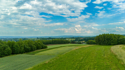 Aerial view rural landscape farms villages picturesque green