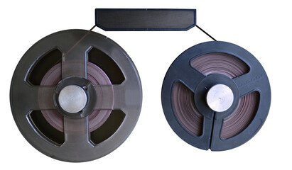 Homemade reels of tape for a tube recorder - on isolated transparent background.