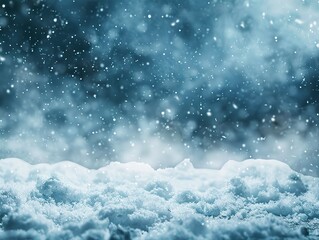 Obraz premium A snowy landscape with a blue sky and snowflakes falling