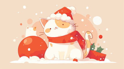 Christmas cat clipart isolated vector illustration.