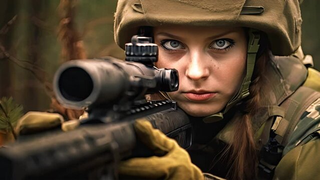 A woman soldier holding a gun, a sniper, 4K