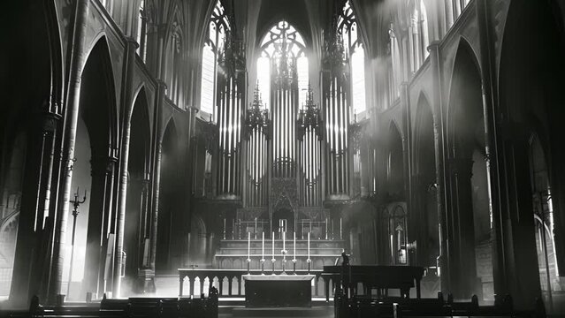 The Dream Cathedrals magnificent organ fills the air with haunting melodies evocative of tales from past lives that still linger within its walls.