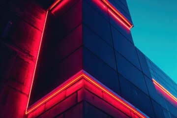 futuristic building with neon lights