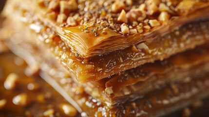 Close Up of Homemade Baklava With Toasted Nuts