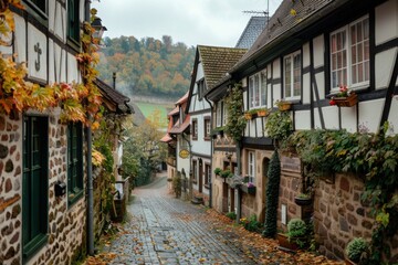 Fototapeta premium A quaint village with cobblestone street