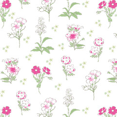 Isolated elegant spring flowers and buds pattern