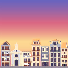 Vector cityscape illustration of a street in downtown, Portugal