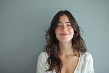 Naklejka premium A close up portrait of a young woman with a subtle smile