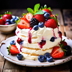Homemade cake with fresh blueberries. Sweet dessert.