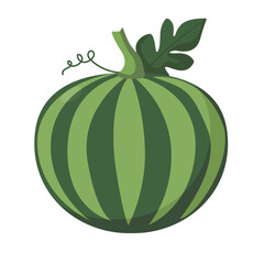 Fresh whole watermelon vector illustration, cartoon water melon fruit in flat design style, buah semangka icon isolated on white background