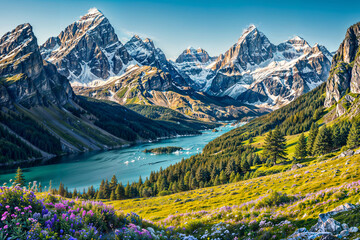 landscape with mountains and snow : AI Generative, not upscale