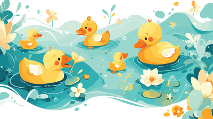 Cute Baby Duck Watercolor Clipart Design 2d flat ca