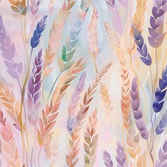 Patterns of field grasses and ears of corn and in soft pastel colors