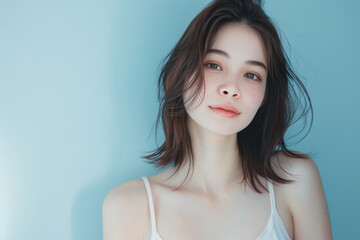 A close up portrait of a young woman with a subtle smile