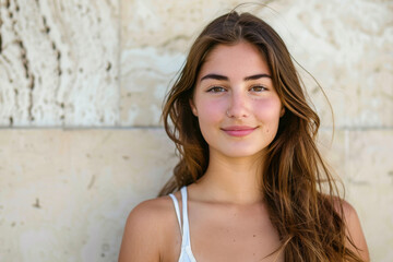 Naklejka premium A close up portrait of a young woman with a subtle smile