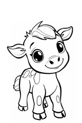 Cute Farm animal colouring page, Calf comic style, black and white, bold lines, white background