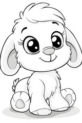 Cute Farm animal colouring page, Puppy comic style, black and white, bold lines, white background