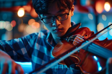 Student Learning Violin With Augmented Reality