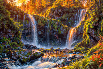 waterfall in the forest : AI Generative, not upscale	